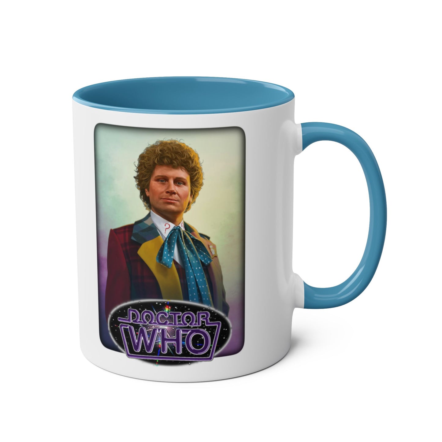 6th Doctor (Colin Baker) and Doctor Who logo mug.