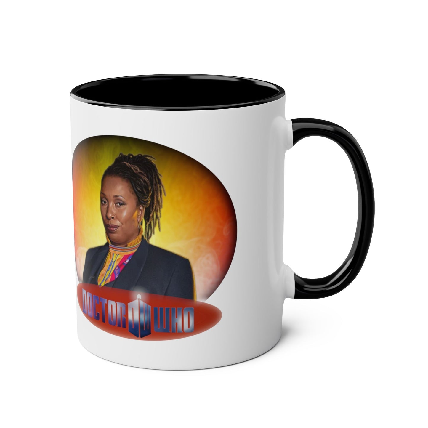 The Fugitive Doctor (Jo Martin) and Doctor Who logo mug.