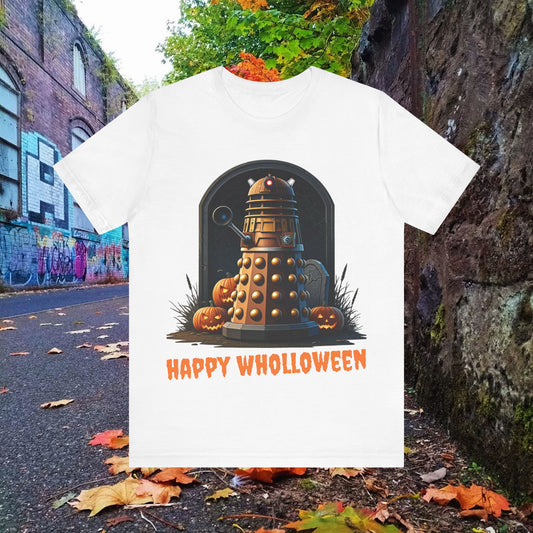 Happy Wholloween Dalek portrait with pumpkins and stuff T-shirt