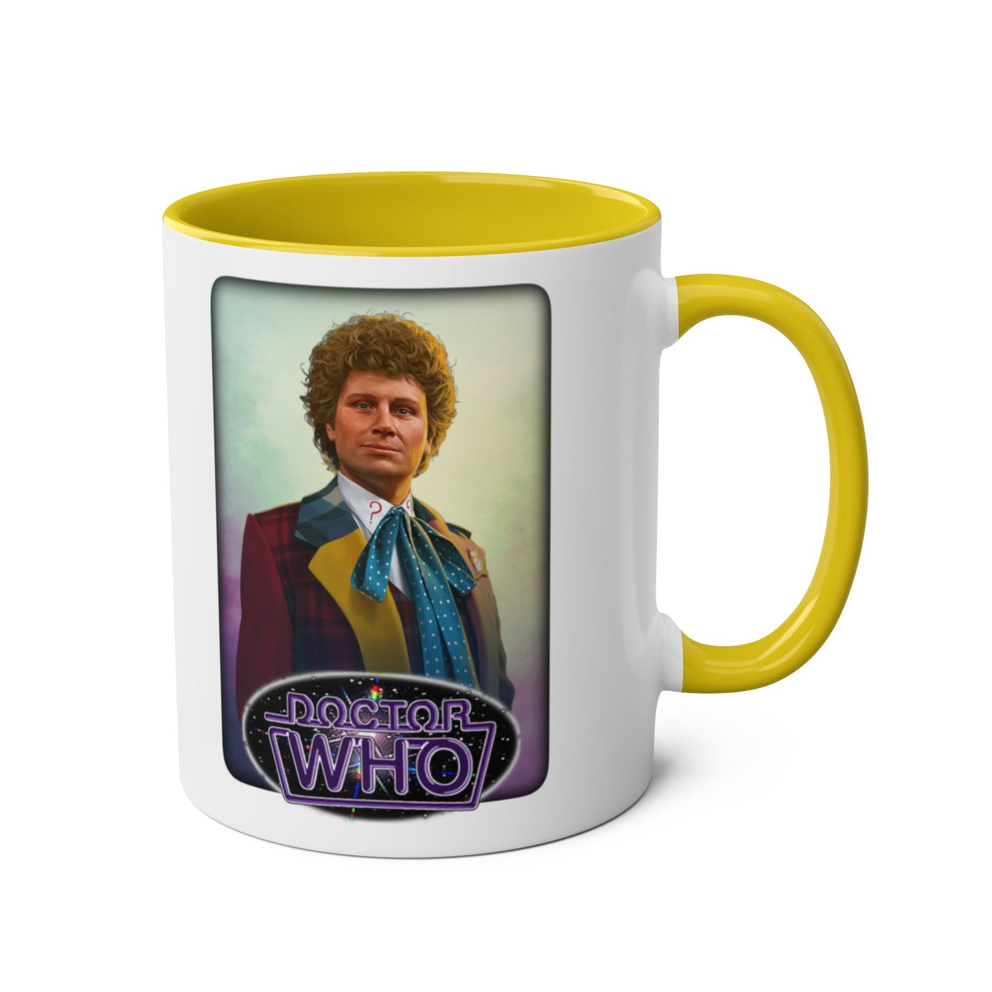 6th Doctor (Colin Baker) and Doctor Who logo mug.