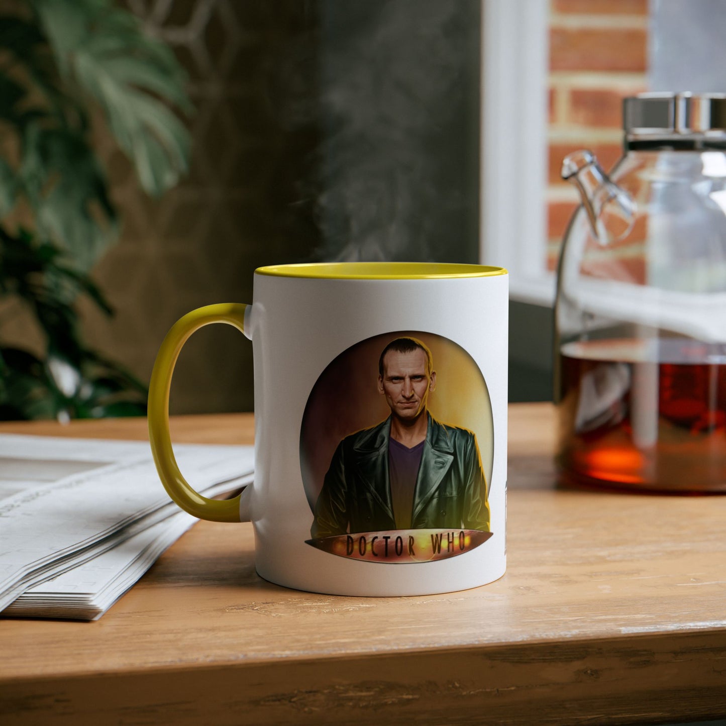 9th Doctor (Christopher Eccleston) and Doctor Who logo mug.