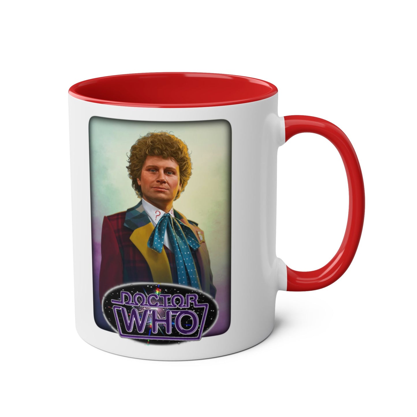 6th Doctor (Colin Baker) and Doctor Who logo mug.