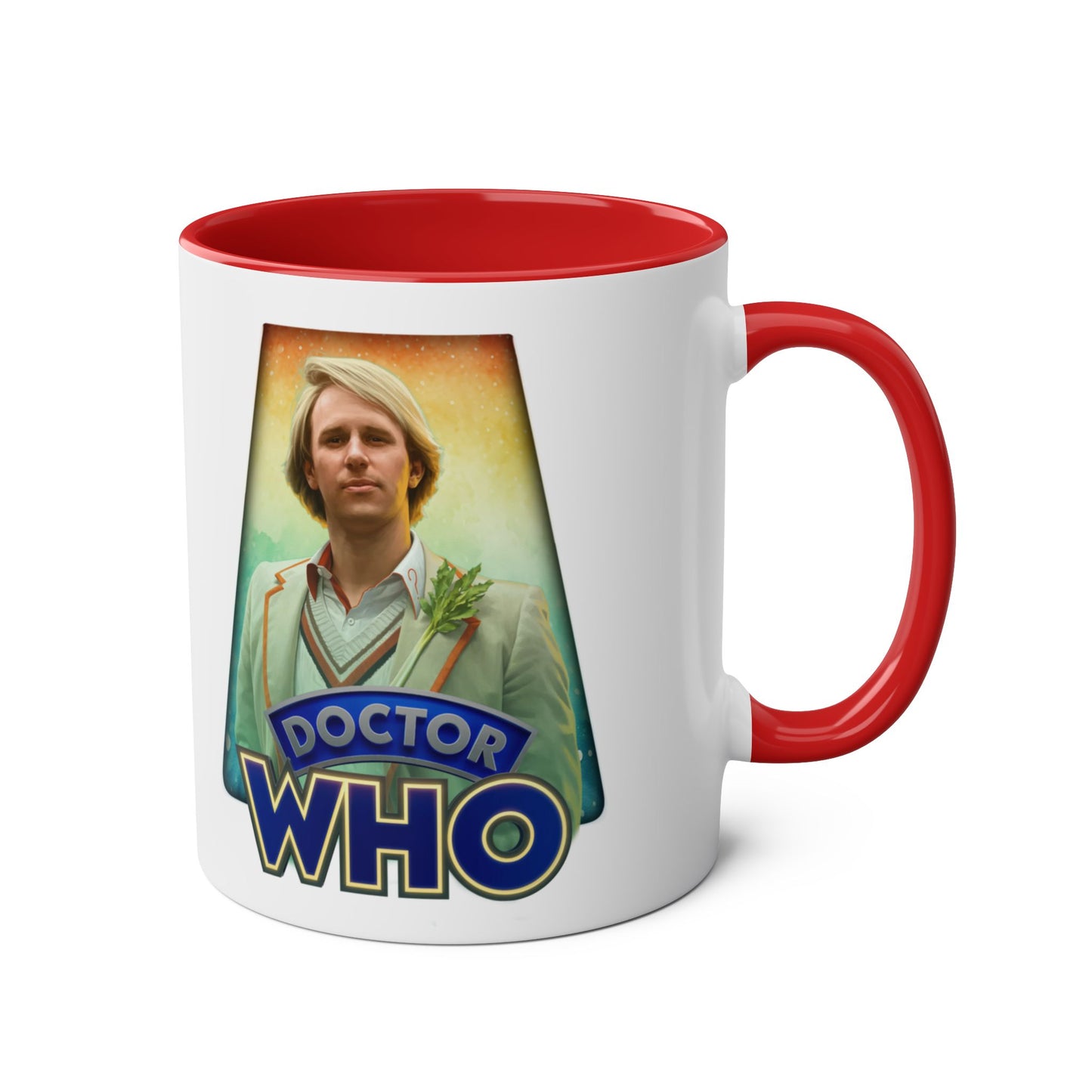 5th Doctor (Peter Davidson) and Doctor Who logo mug.