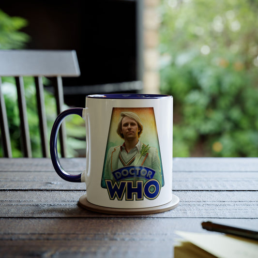 5th Doctor (Peter Davidson) and Doctor Who logo mug.