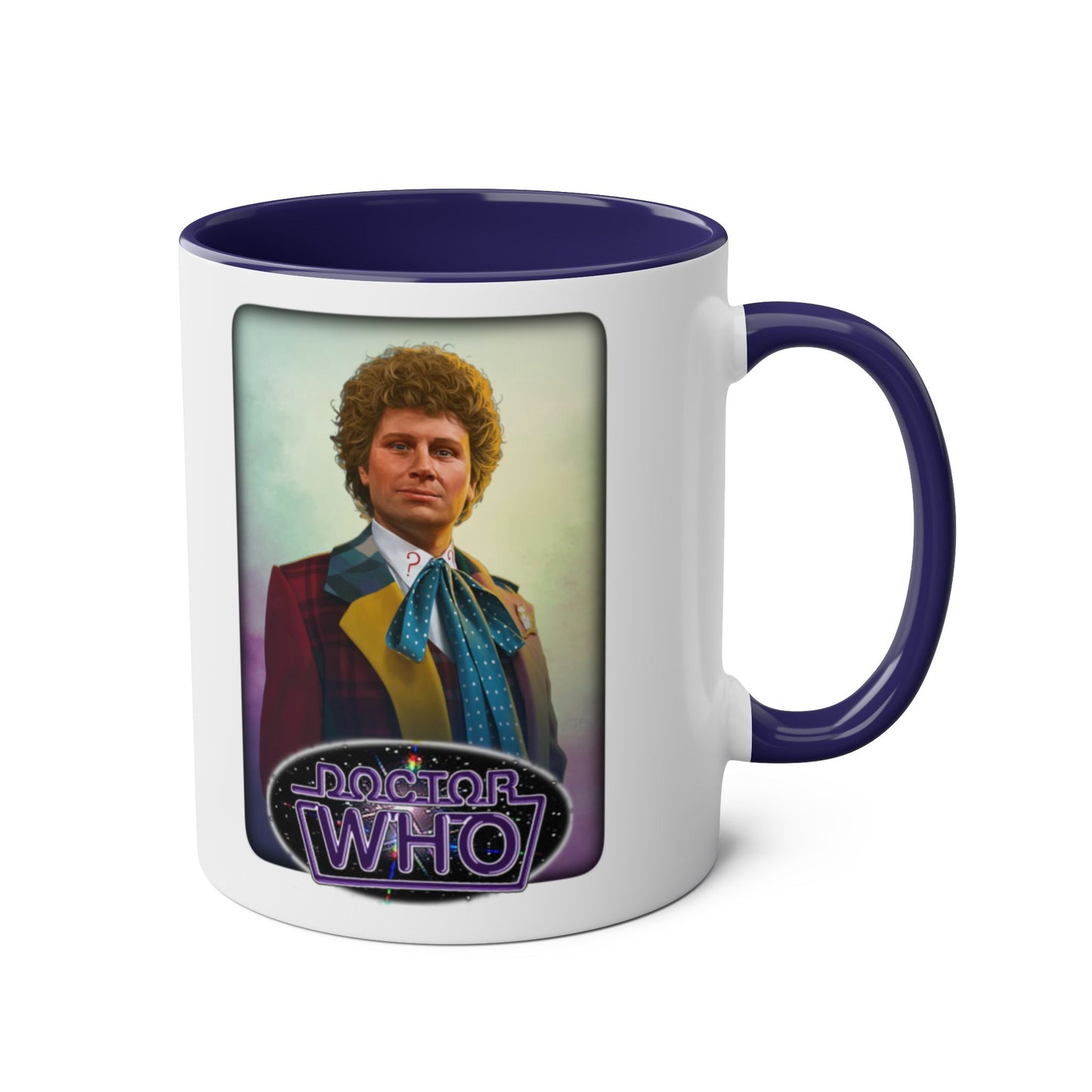 6th Doctor (Colin Baker) and Doctor Who logo mug.