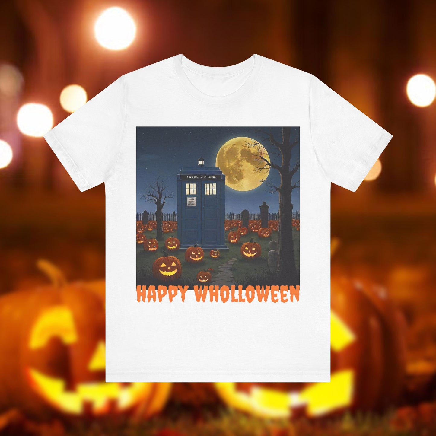 Happy Wholloween TARDIS & Pumpkins T-shirt Cartoon Style