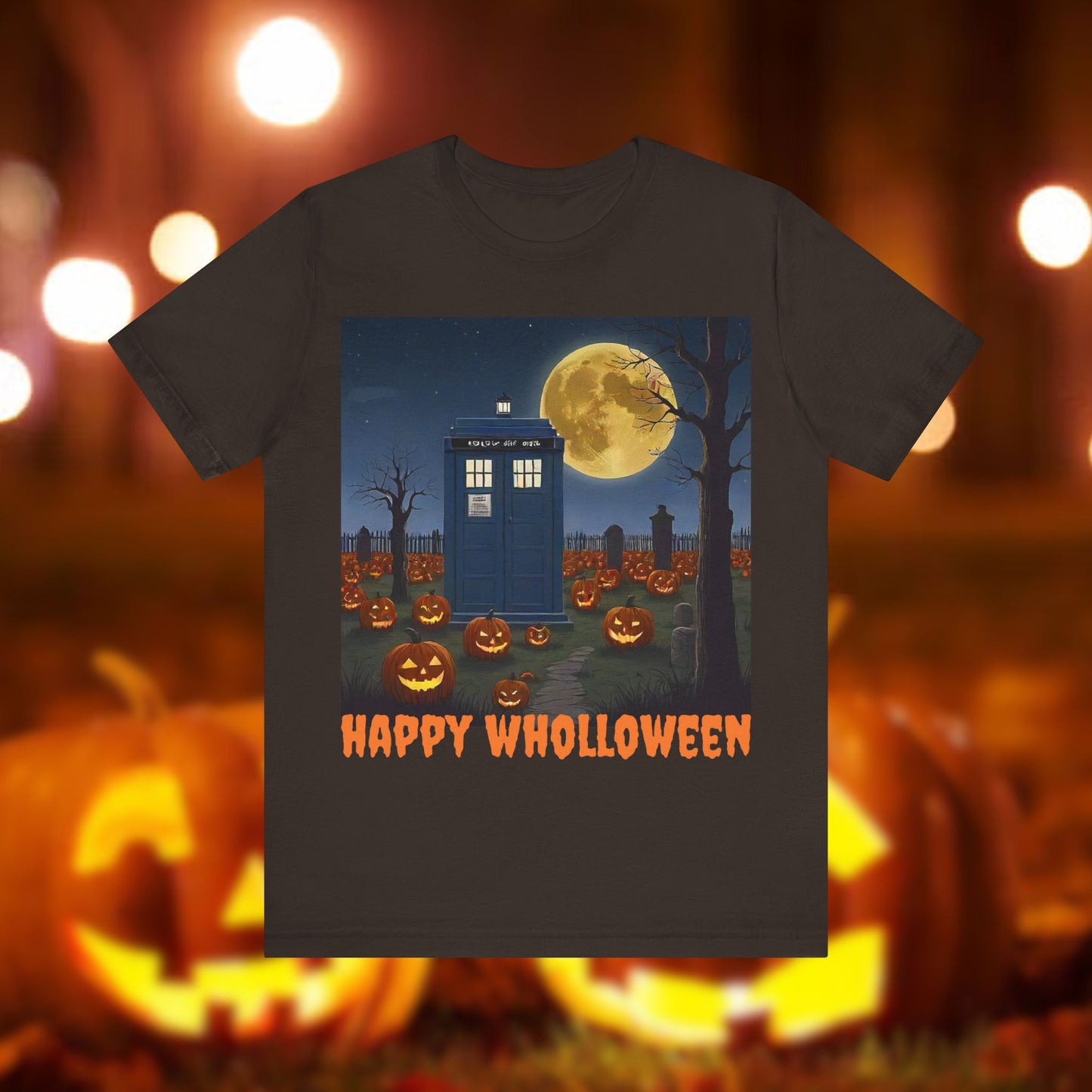 Happy Wholloween TARDIS & Pumpkins T-shirt Cartoon Style