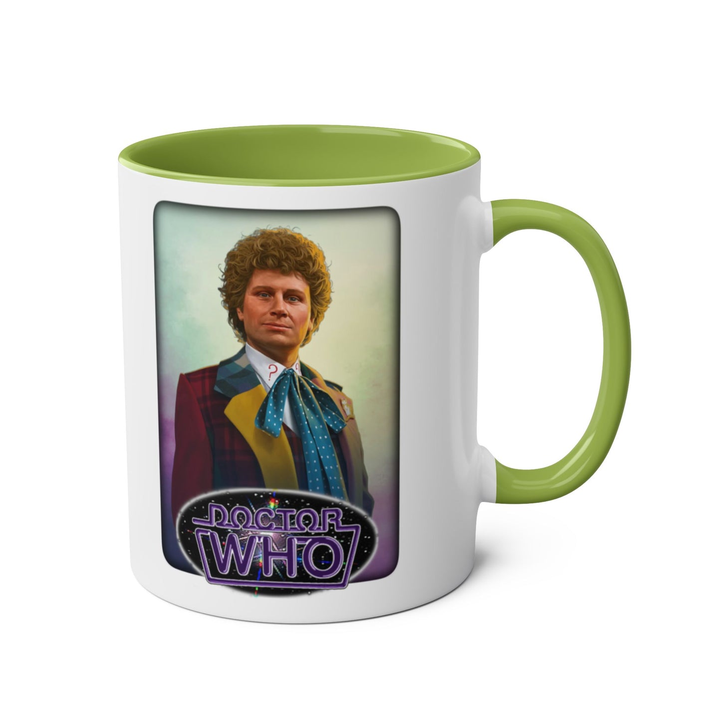 6th Doctor (Colin Baker) and Doctor Who logo mug.