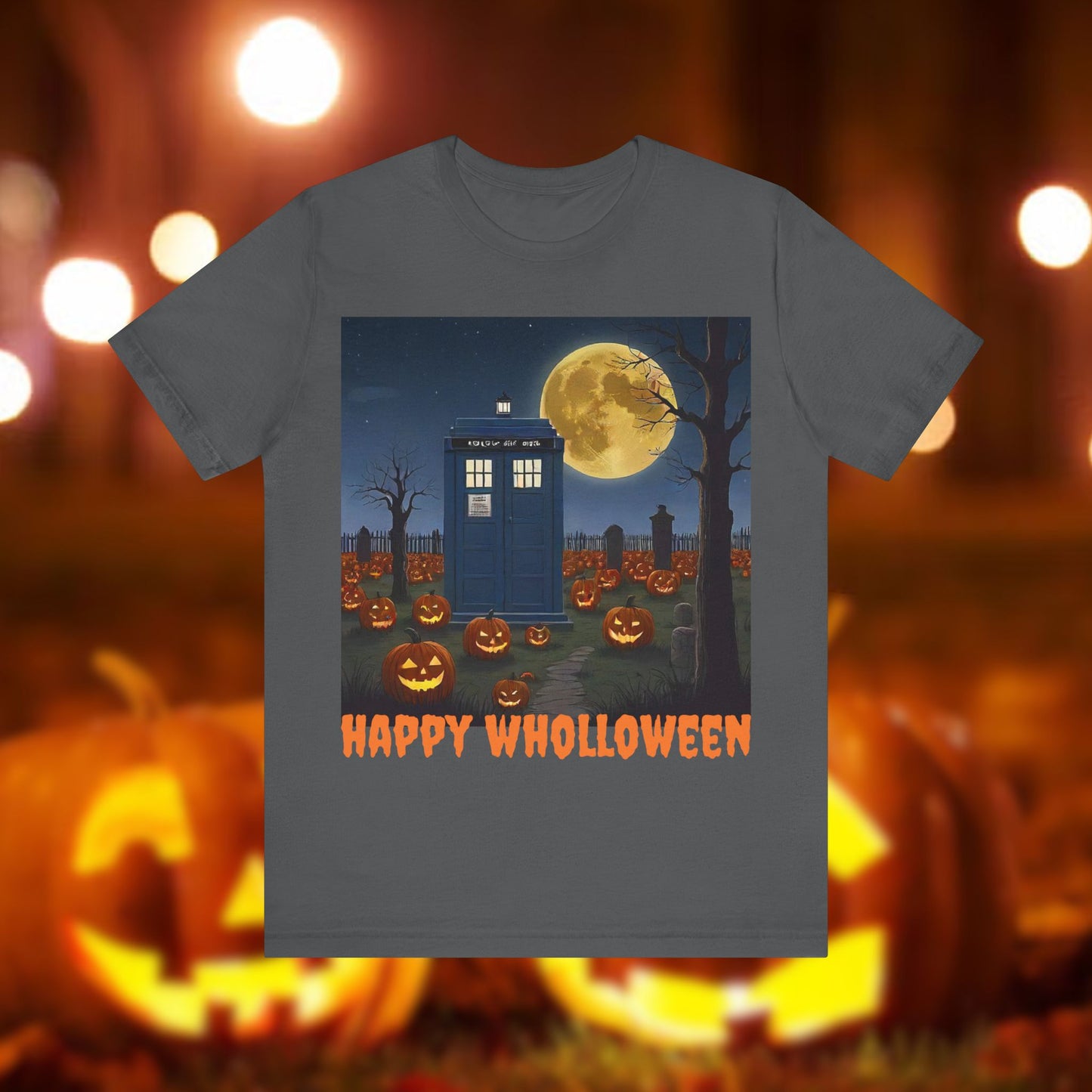 Happy Wholloween TARDIS & Pumpkins T-shirt Cartoon Style