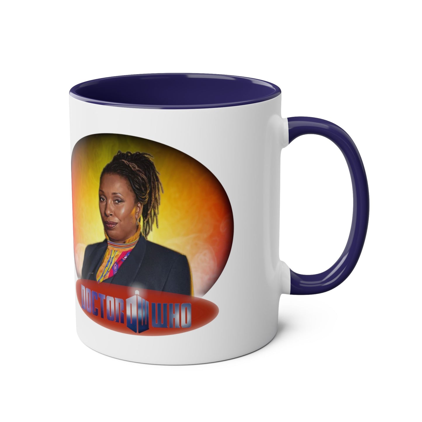 The Fugitive Doctor (Jo Martin) and Doctor Who logo mug.