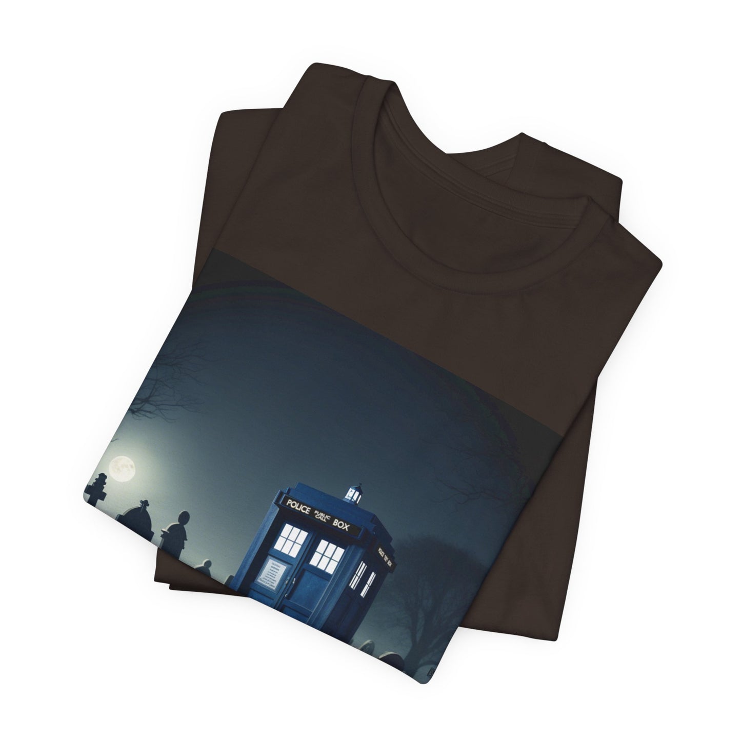 Happy Wholloween TARDIS in spooky pumpkin filled graveyard T-shirt