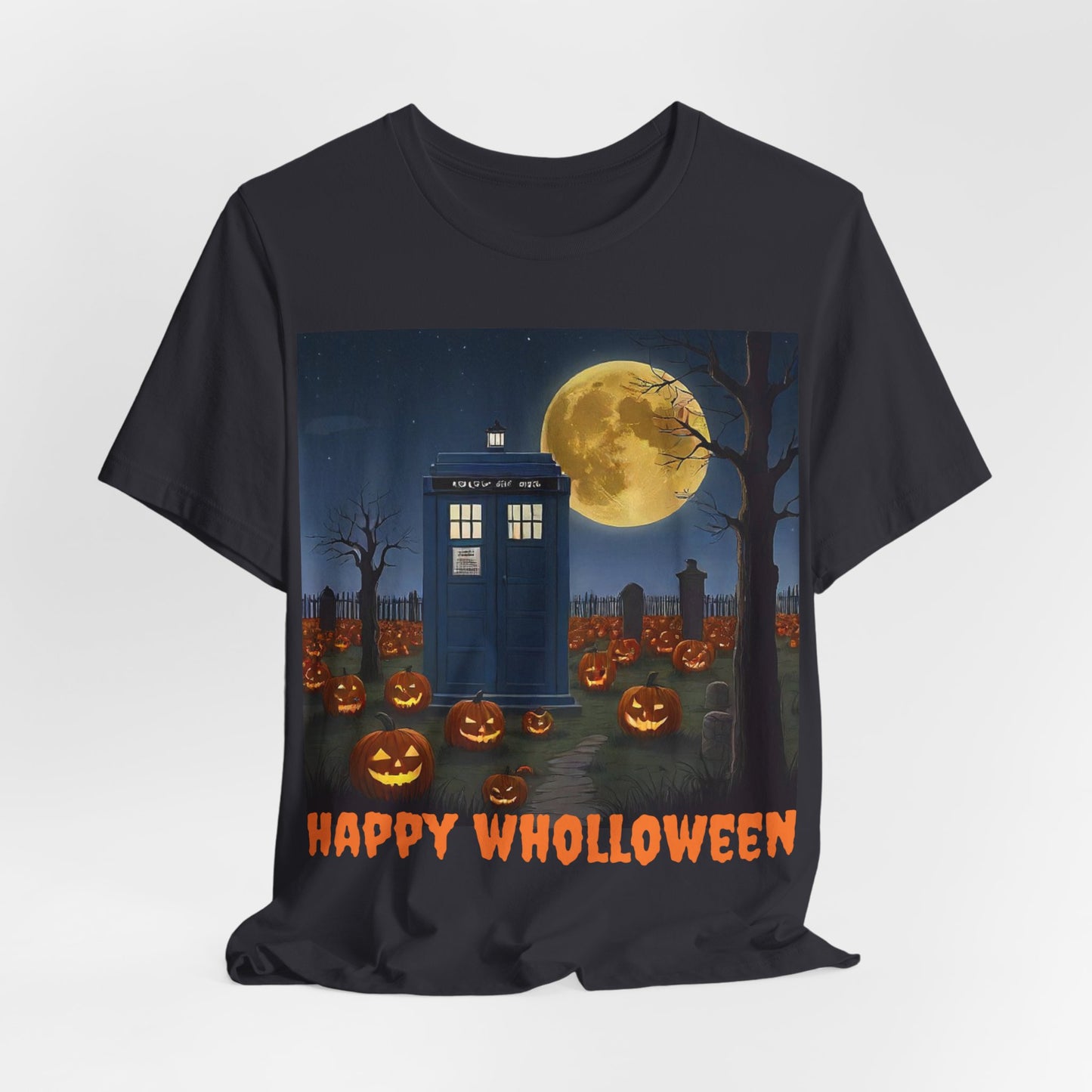 Happy Wholloween TARDIS & Pumpkins T-shirt Cartoon Style