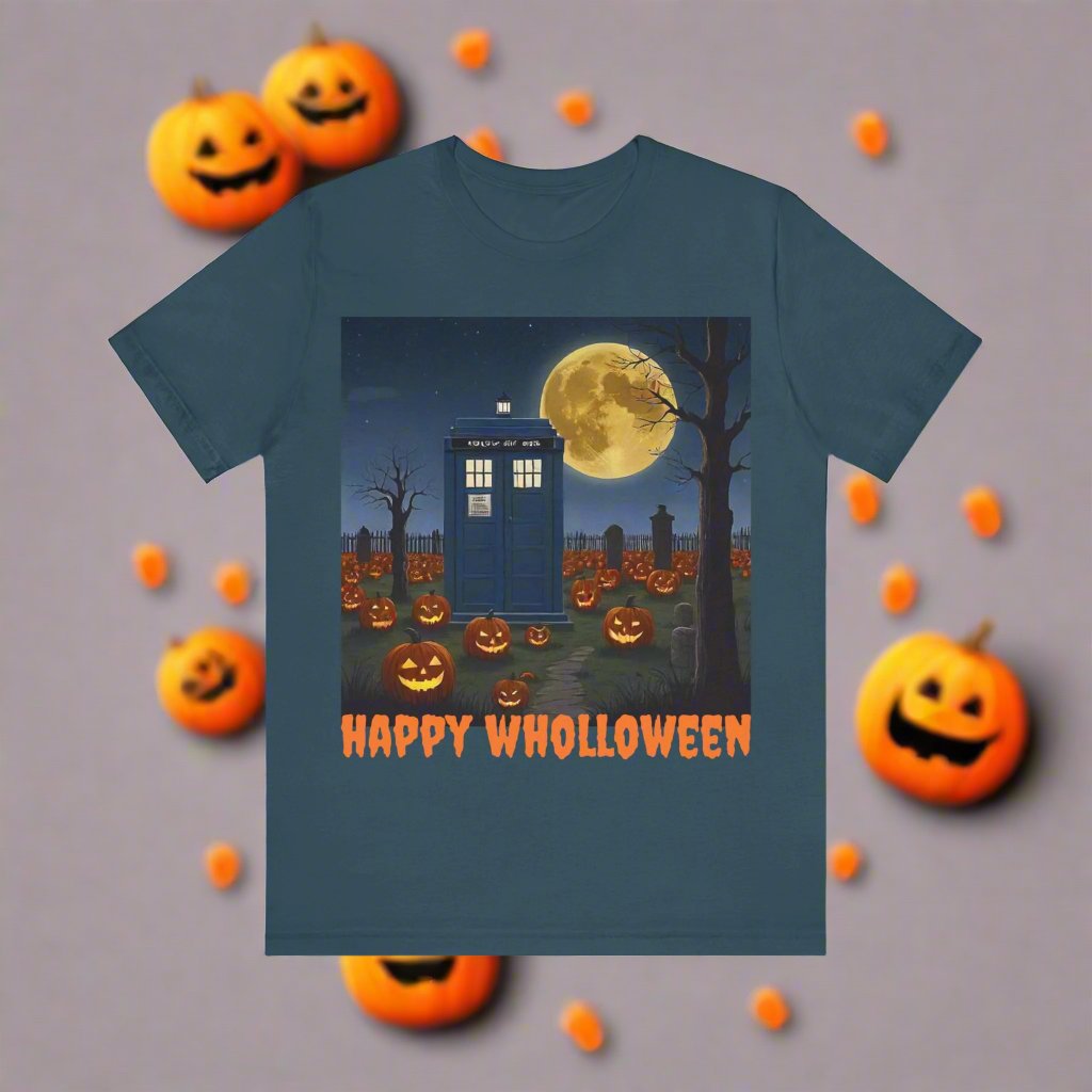 Happy Wholloween TARDIS & Pumpkins T-shirt Cartoon Style