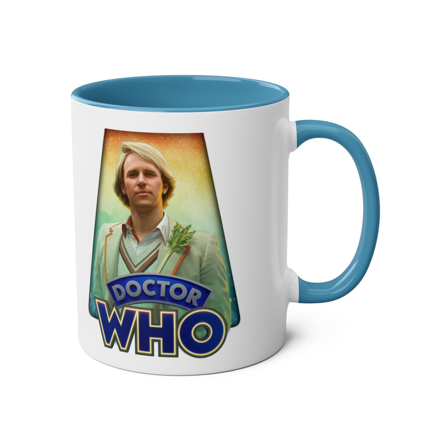 5th Doctor (Peter Davidson) and Doctor Who logo mug.