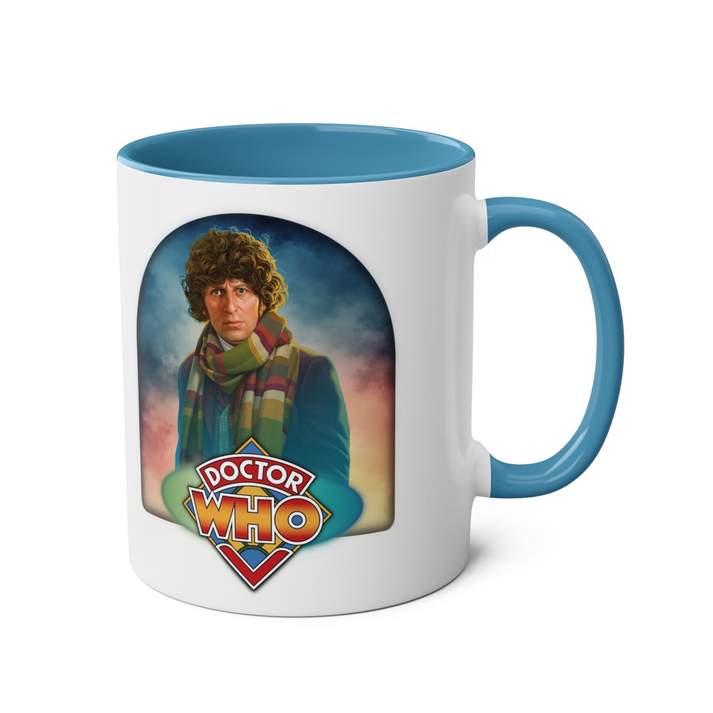 4th Doctor (Tom Baker) and Doctor Who logo mug.