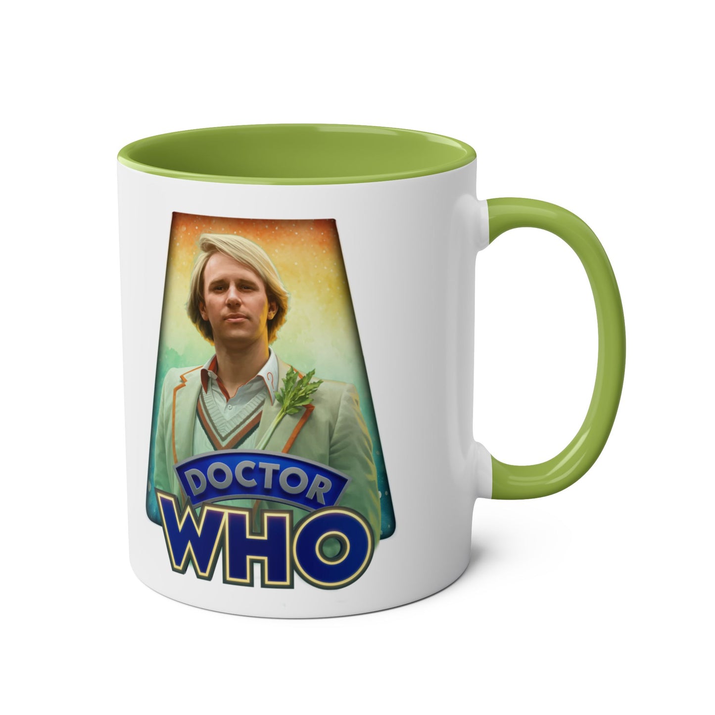 5th Doctor (Peter Davidson) and Doctor Who logo mug.