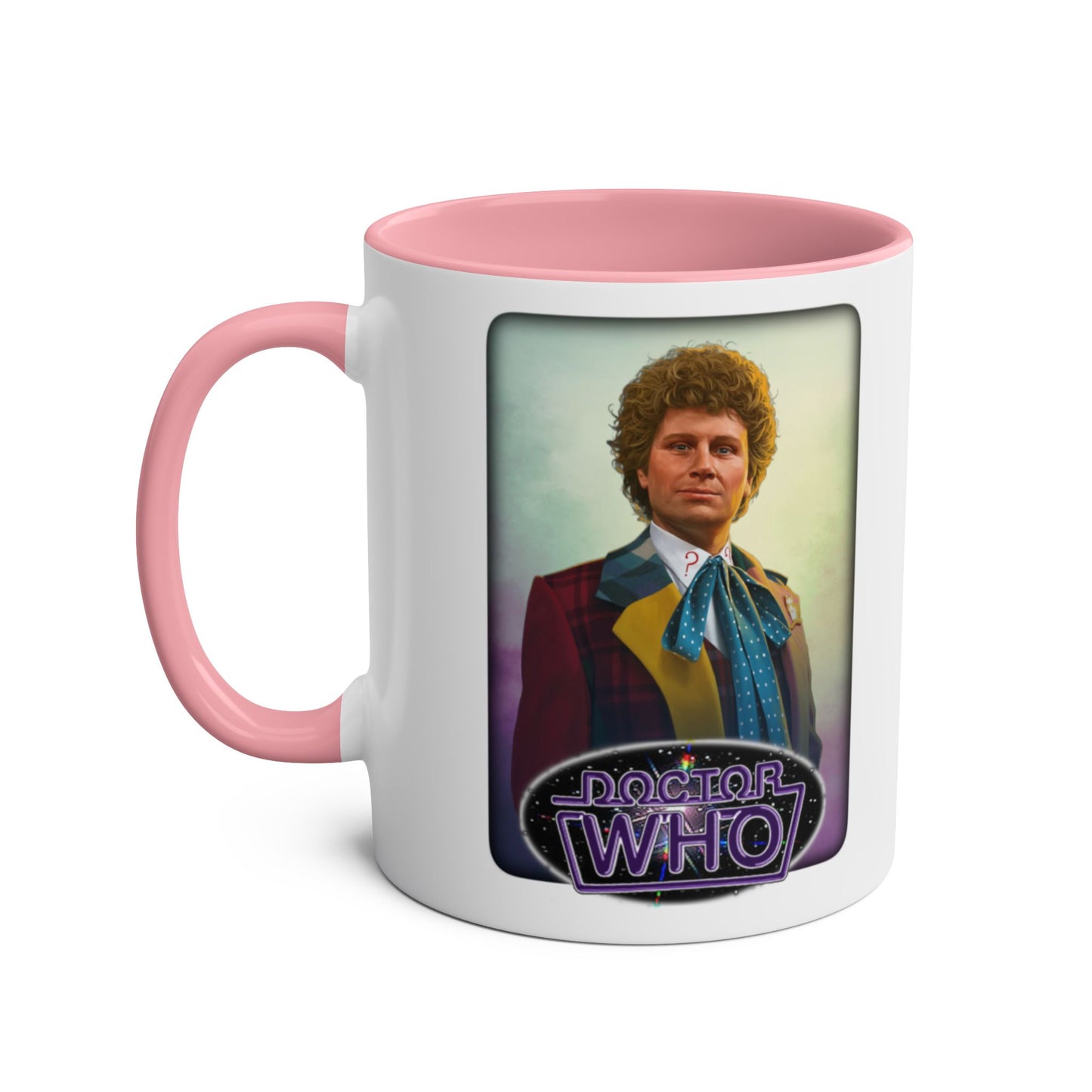 6th Doctor (Colin Baker) and Doctor Who logo mug.