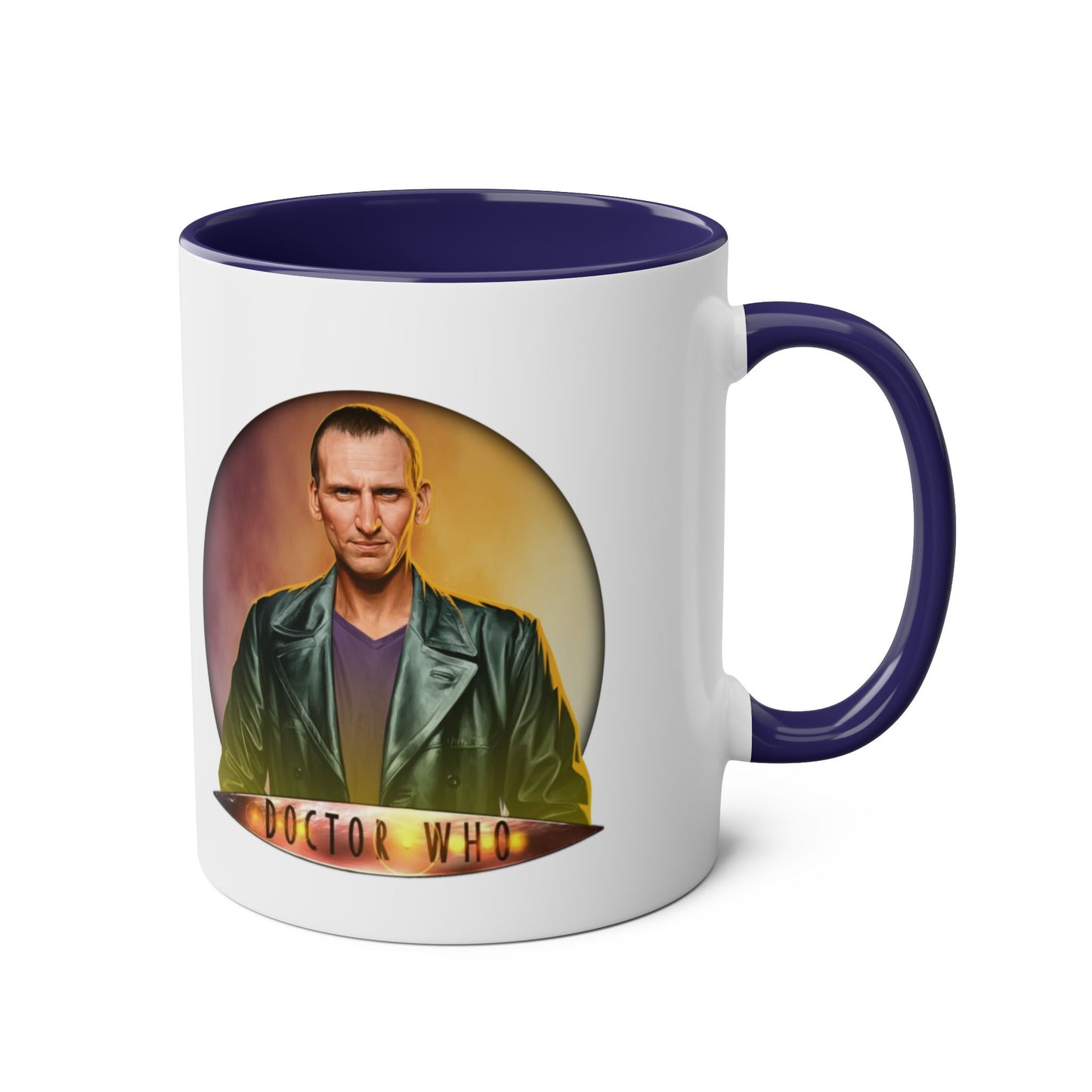 9th Doctor (Christopher Eccleston) and Doctor Who logo mug.