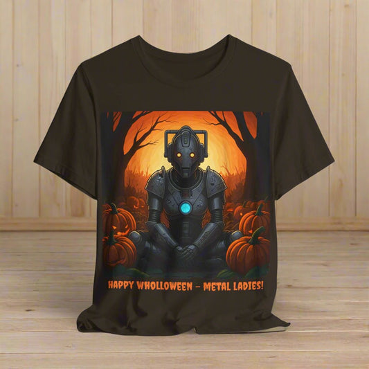 Cyber Woman getting her Wholloween chill-on with pumpkins T-shirt