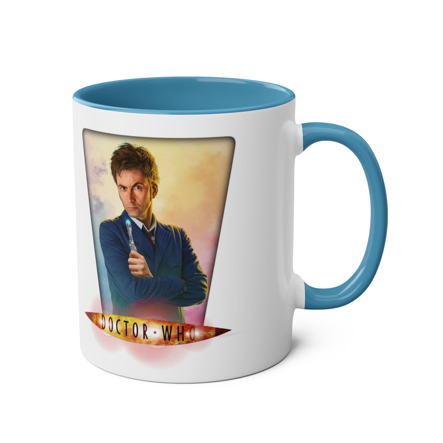 10th & 14th Doctor (David Tennant) and Doctor Who logo mug.