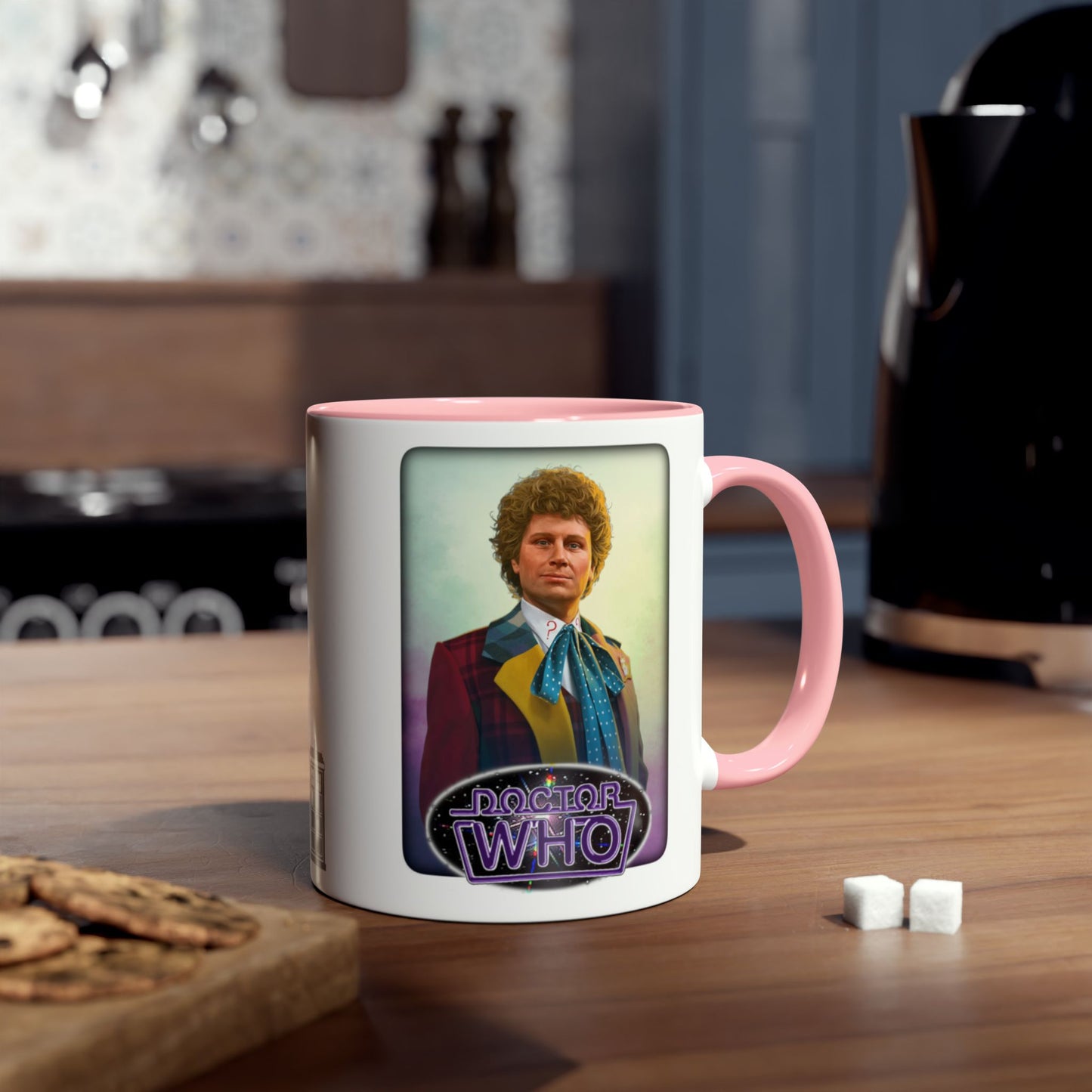 6th Doctor (Colin Baker) and Doctor Who logo mug.