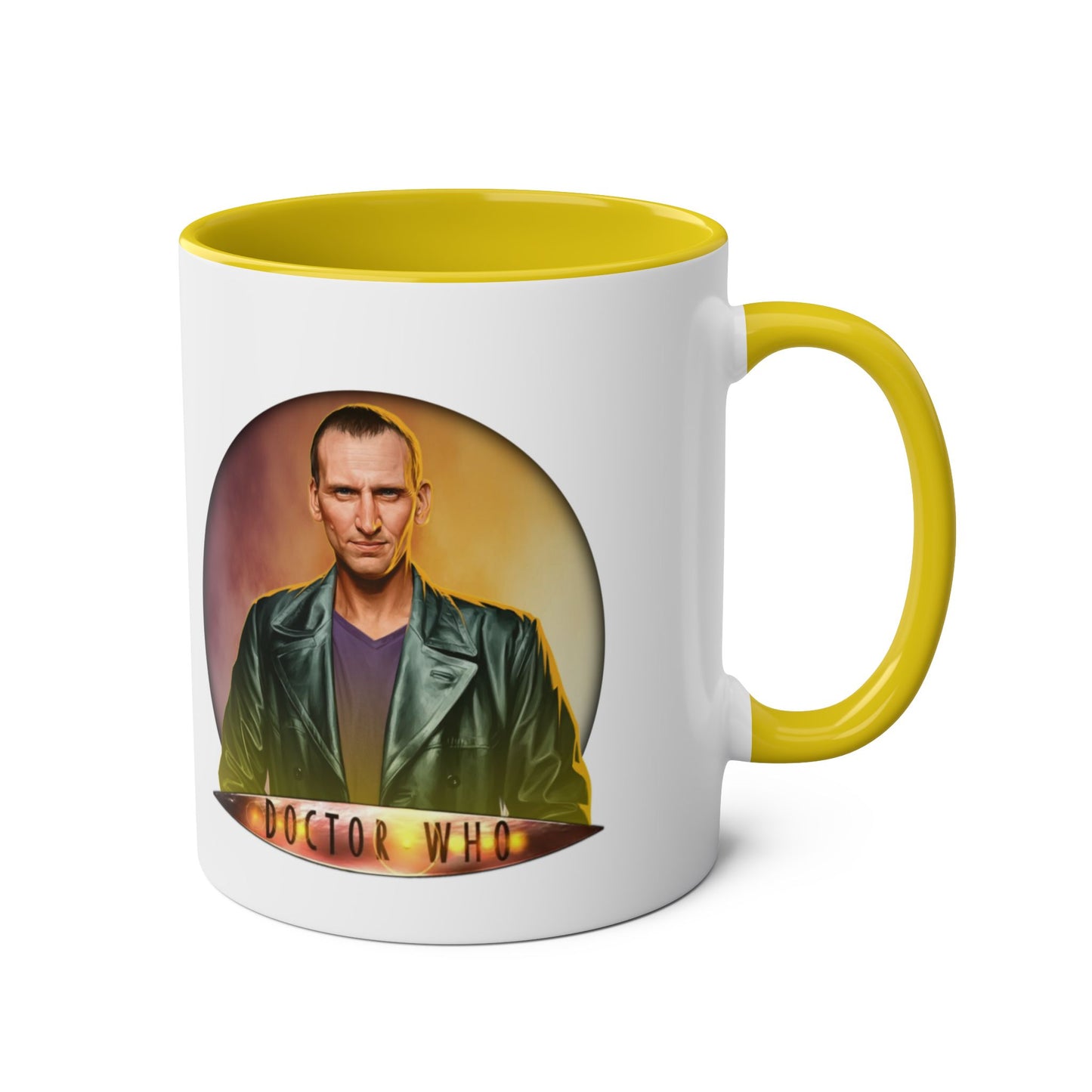 9th Doctor (Christopher Eccleston) and Doctor Who logo mug.